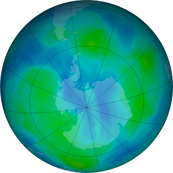 Antarctic ozone map for 25 February 2016